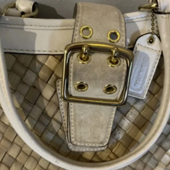 COACH Woven Tote Bag Beige 24a - Picture 3 of 6